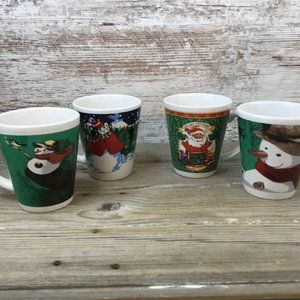 Set of 4 Christmas Snowman & Santa Tapered Coffee Cocoa Mugs